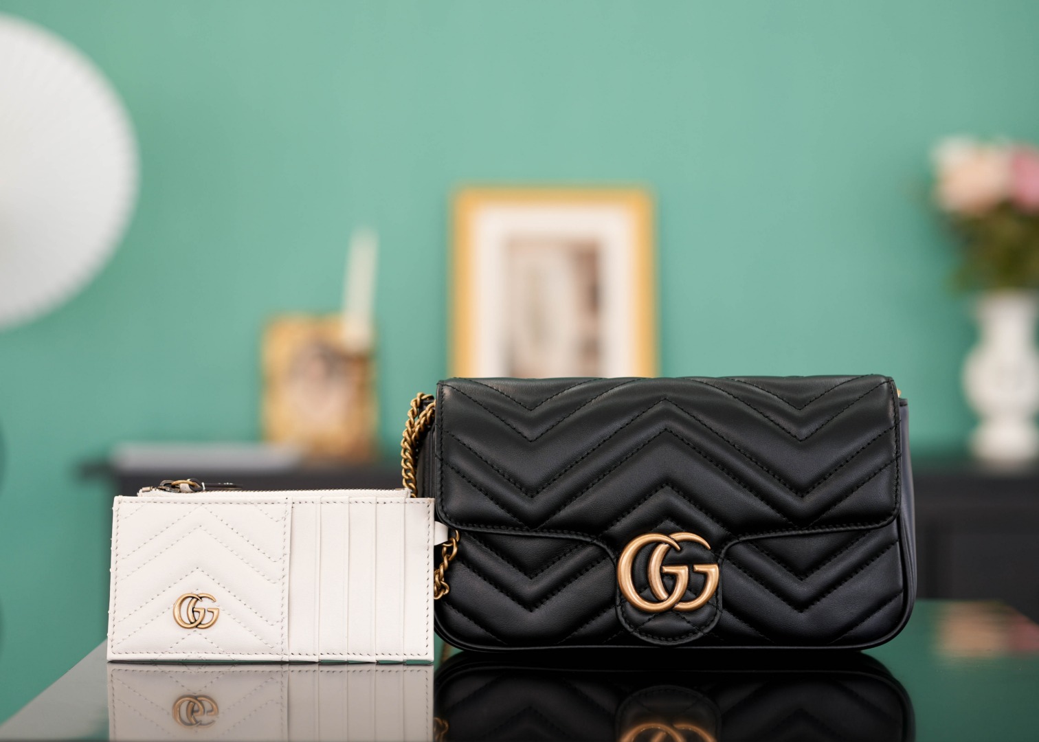 正品级GGMarmont系列链条包配卡包黑色21cm原厂皮全铜五金正品售价124,800独家原厂皮发售限