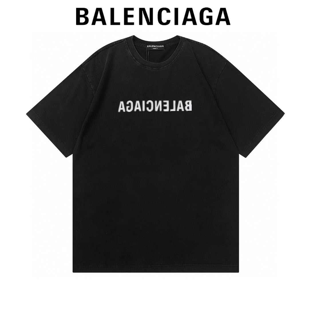 高版本BALENCIGA巴黎世家 镜像反印LOGO水洗做旧短袖