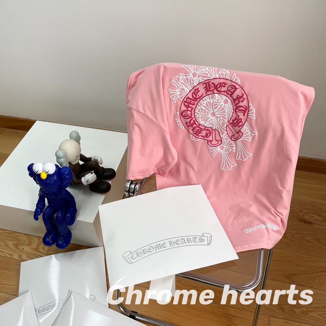 170 高版本Chrome Hearts 克罗心樱花粉发泡印花短袖