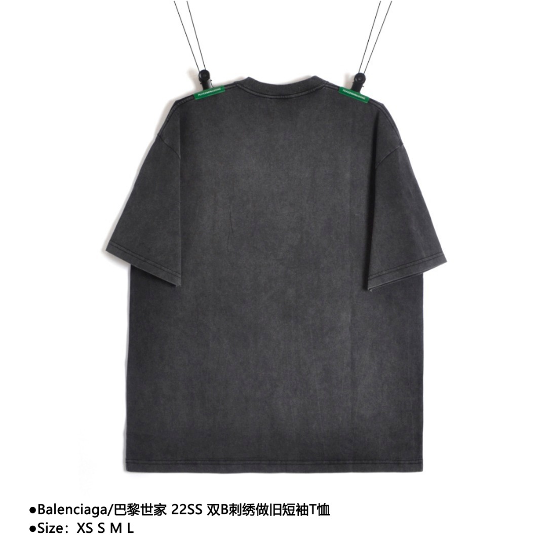 180 Balenciaga/巴黎世家 22SS 双B刺绣做旧短袖T恤  D-56056056016