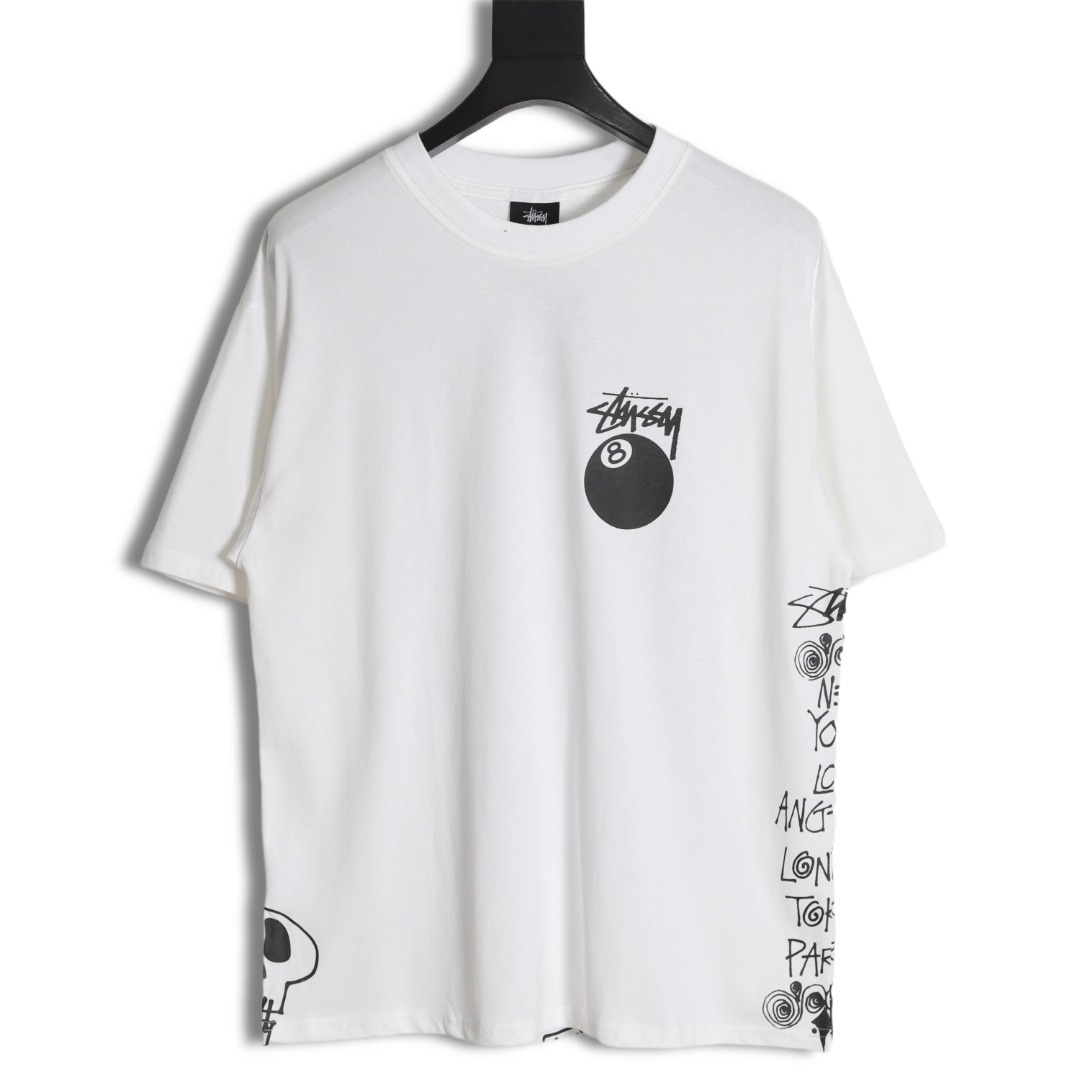 170 Stussy 斯图西 彩色黑八骷髅大涂鸦短袖