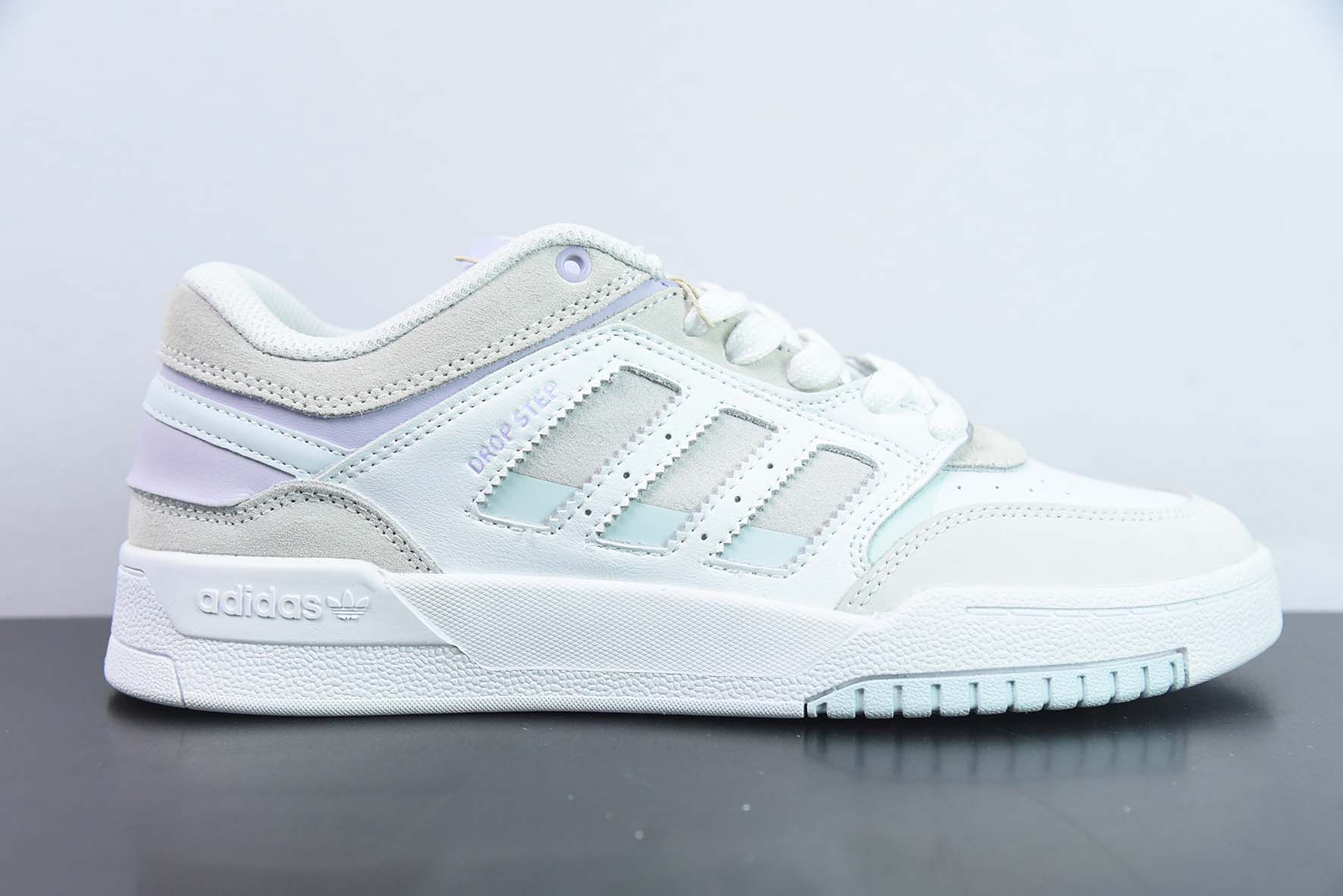 Adidas TAJM23800533 阿迪达斯/三叶草Adidas Originals Drop Step LX 撤步系列低帮百搭休闲运动板鞋“皮革米白浅灰淡紫”货号：H 尺码：36-40
