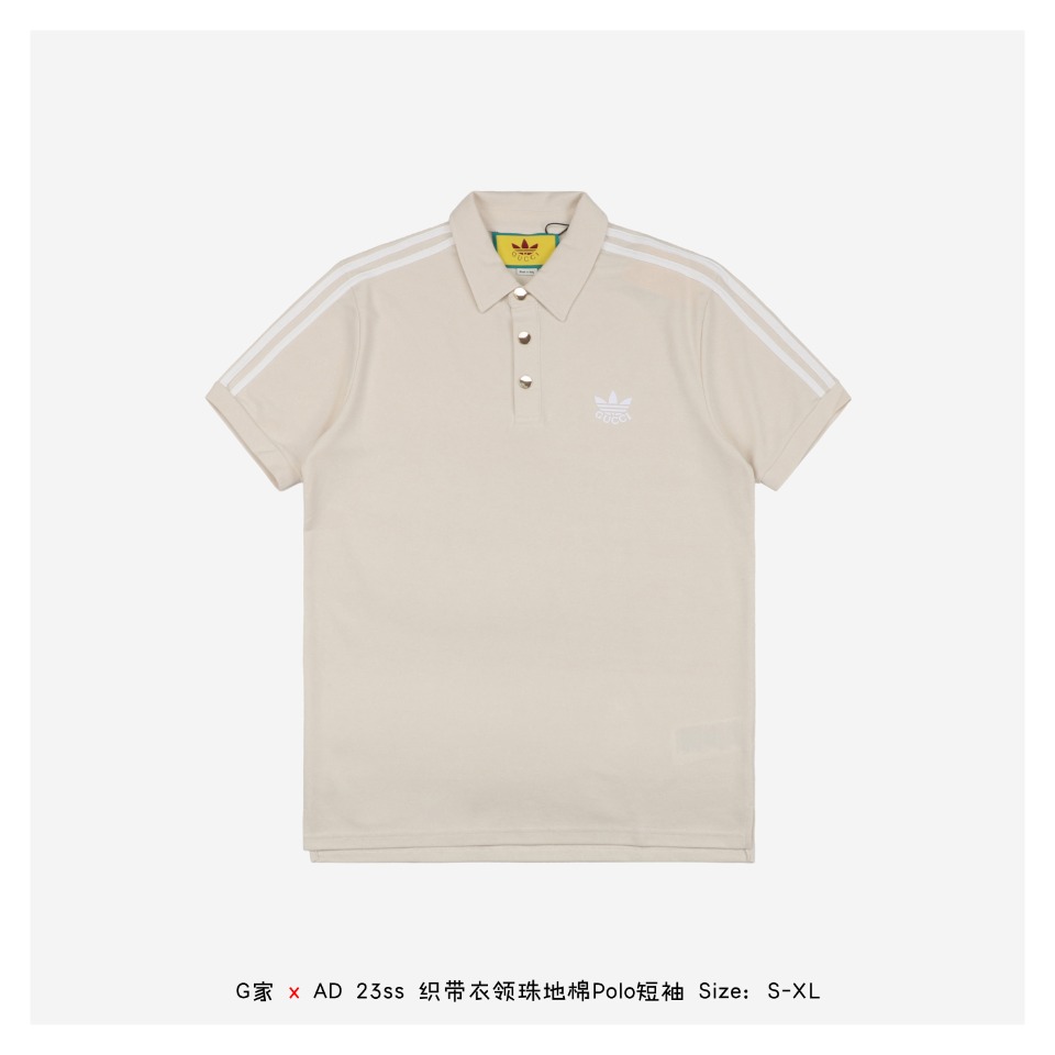 Gucci x Adidas Co-Branded 23ss Webbing Collar Piqué Polo Short Sleeve This Apri