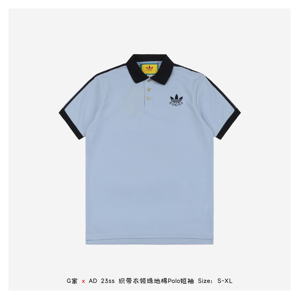 Gucci x Adidas Co-Branded 23ss Webbing Collar Piqué Polo Short Sleeve This Apri