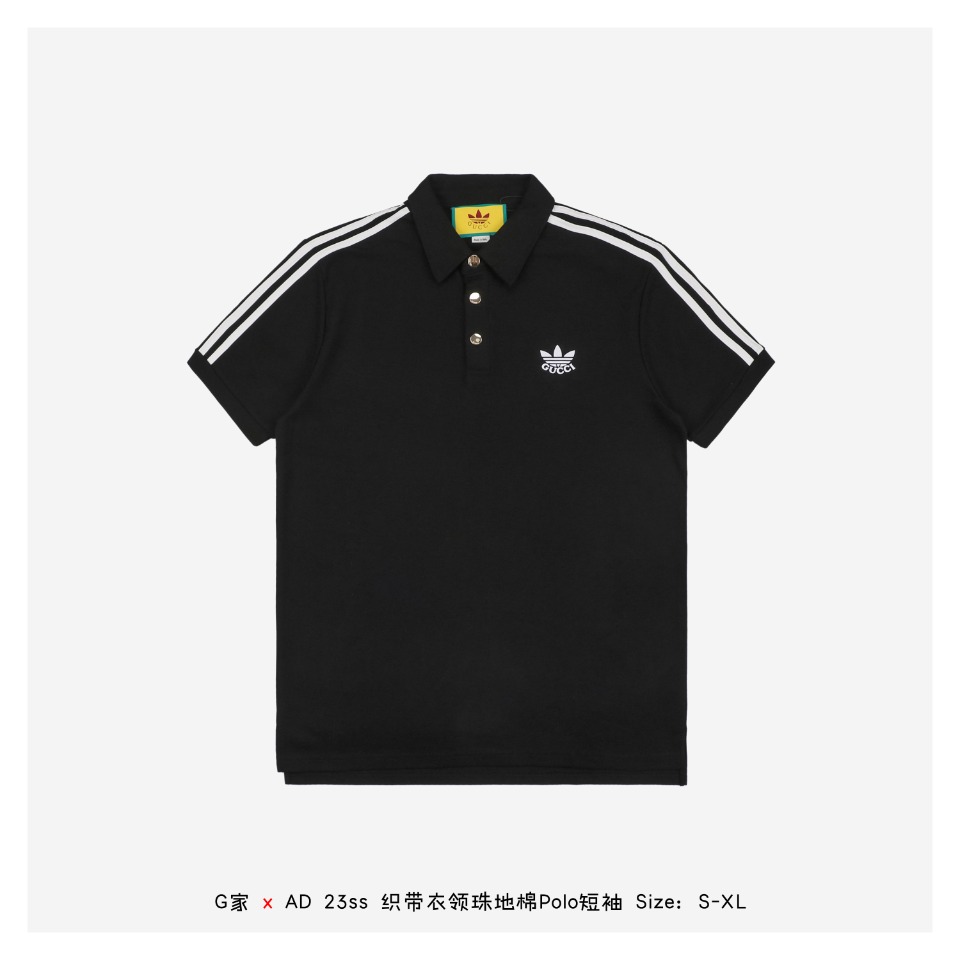 Gucci x Adidas Co-Branded 23ss Webbing Collar Piqué Polo Short Sleeve This Apri