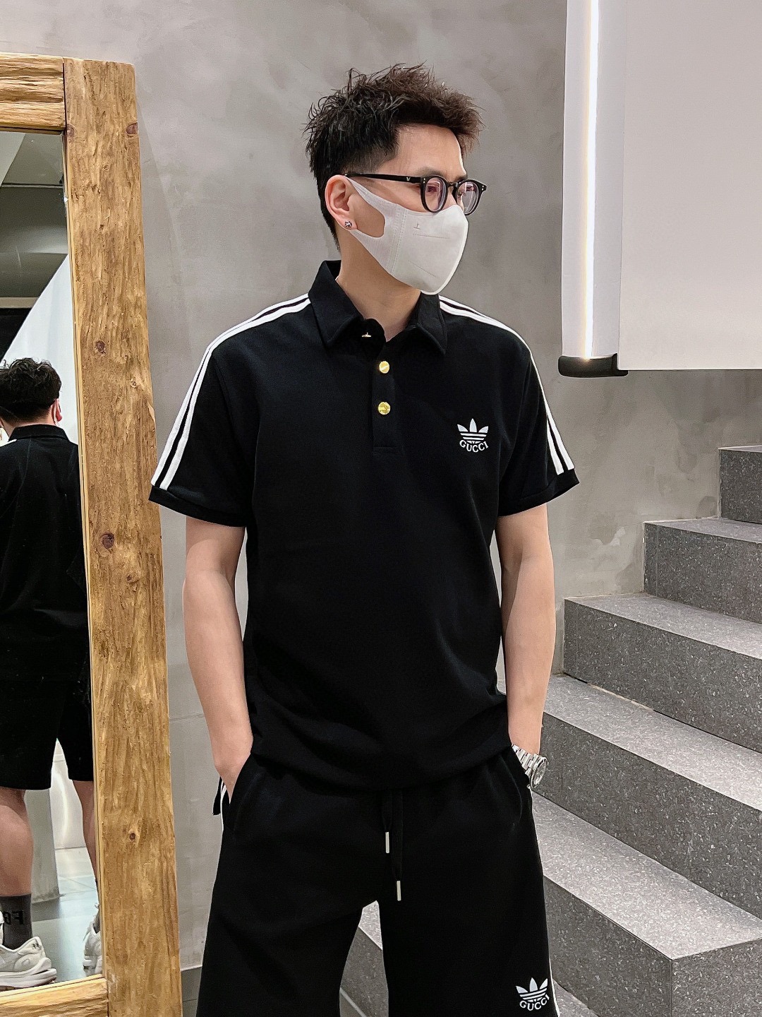 Upper body collection picture Gucci x Adidas Co-Branded 23ss Webbing Collar Piq