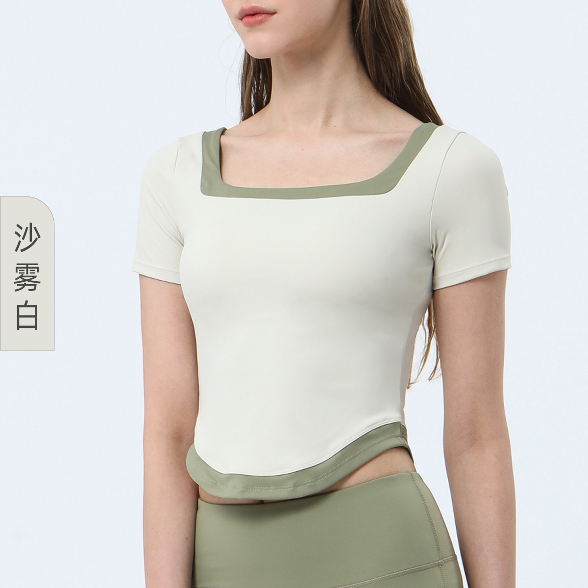 Lululemon t-shirt yoga light cream and sage green