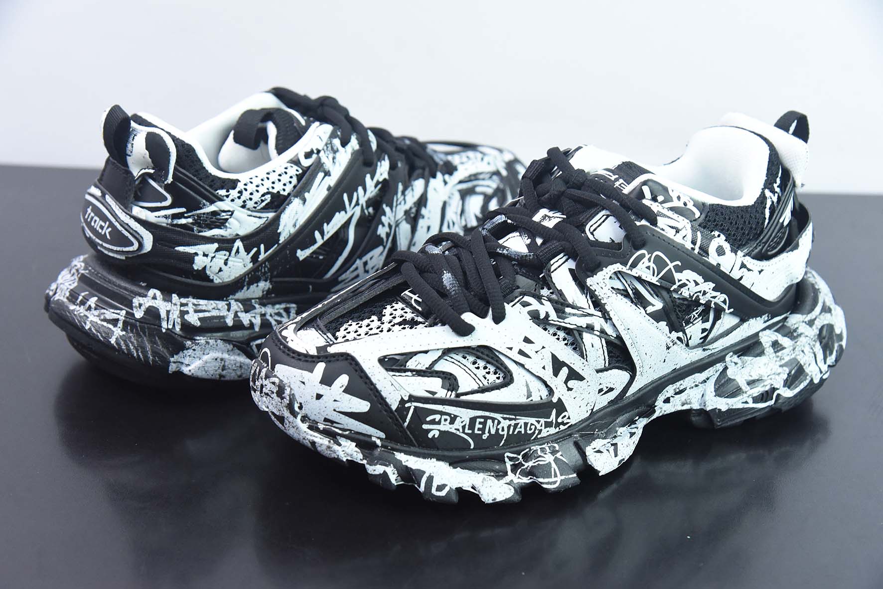 BALENCIAGA Track Mule Clear Sole Sneakers 3.0 纯原版本 无灯 涂鸦黑白运动鞋