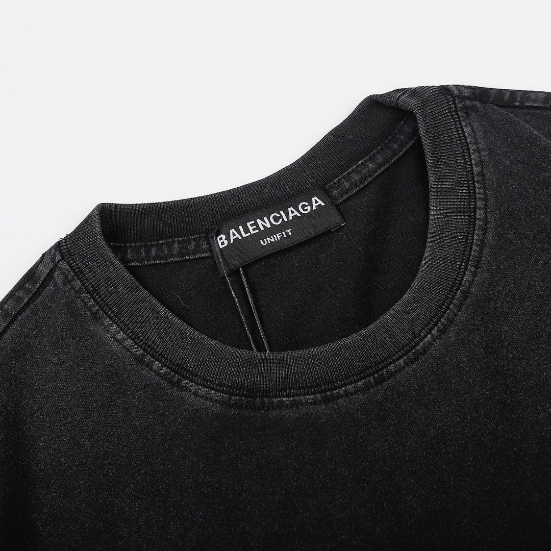 170 高版本BALENCIAGA/巴黎世家 刺绣logo洗水做旧短袖T恤