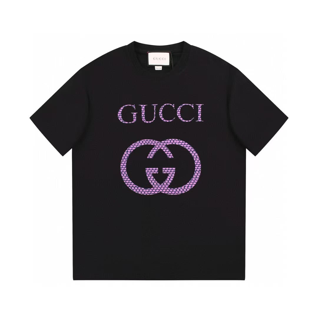 Gucci Luksus
 Odzież T-Shirt Kolor moreli Czarny Unisex Kolekcja wiosenno-letnia Fashion Krótki rękaw