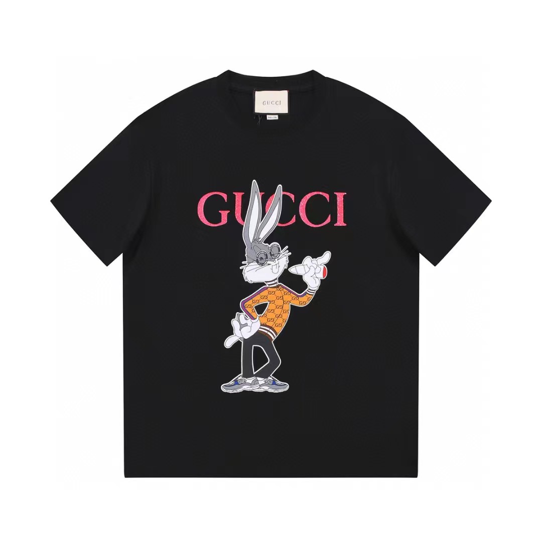 Gucci Sprzedaż
 Odzież T-Shirt Kolor moreli Czarny Różowy Unisex Bawełna Kolekcja wiosenno-letnia Krótki rękaw