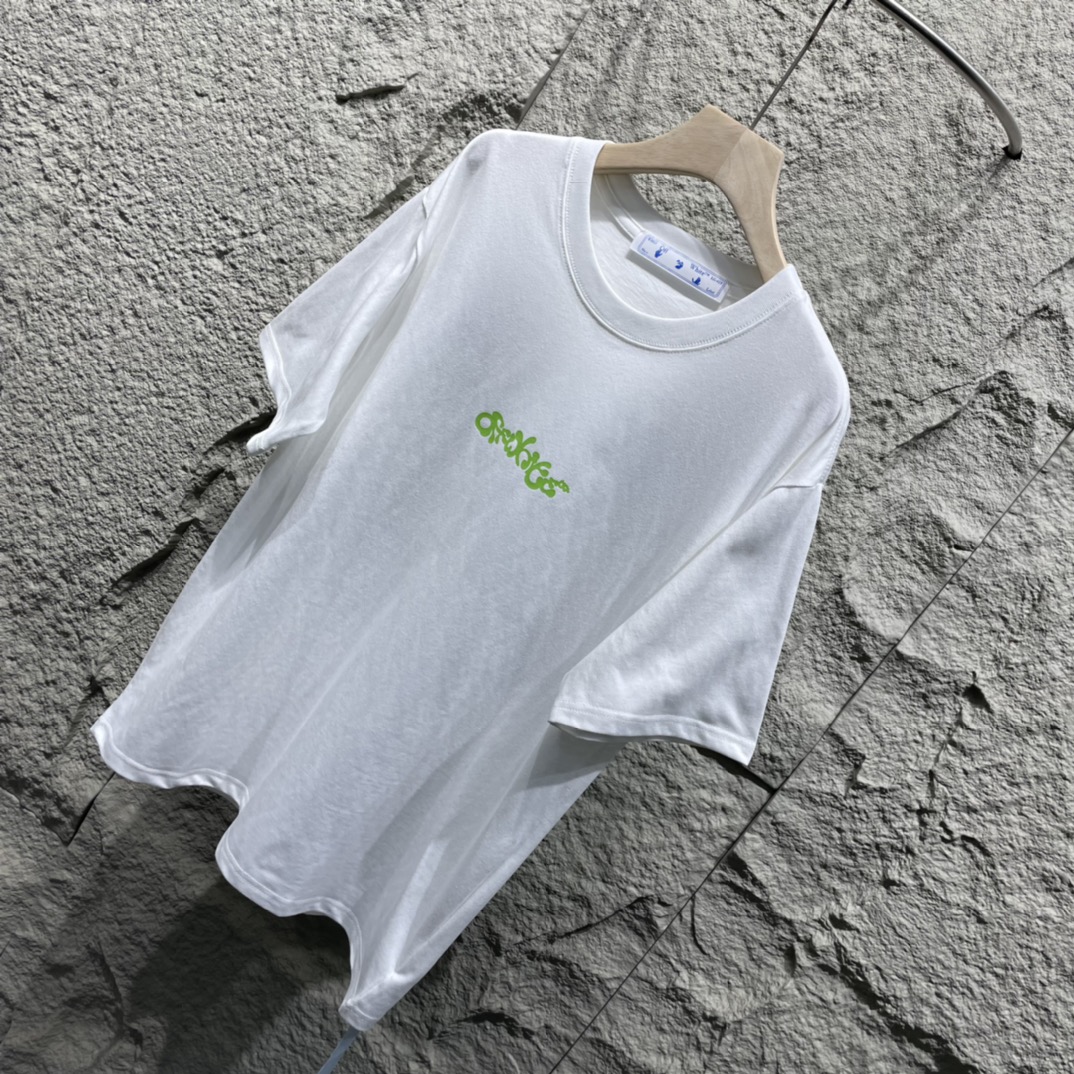 高版本OFF-WHITE “永恒”系列 绿色油漆字母箭头短袖T恤