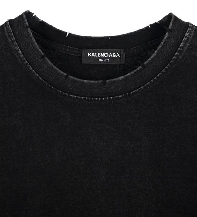 高版本BALENCIAGA/巴黎世家 背后LOGO烫钻洗水破洞短袖T恤