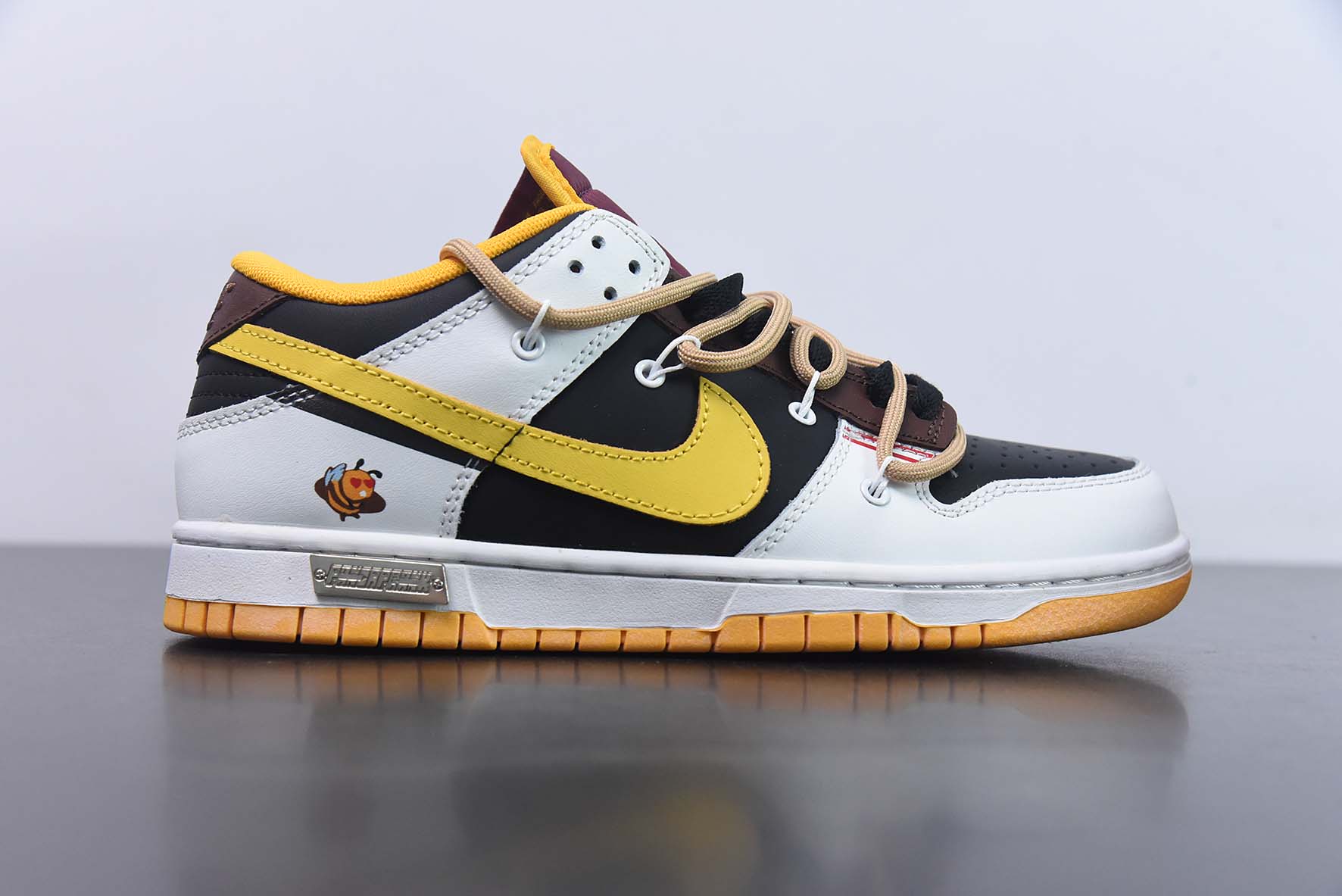 NIKE SB Dunk Low 定制白黑黄绑带解构低帮运动鞋