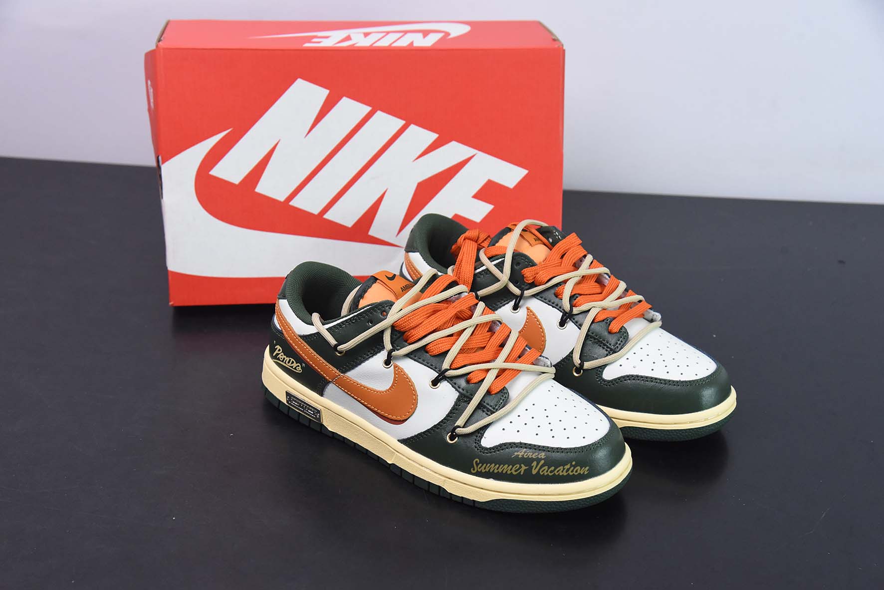 NK Dunk Low 客制配色 白黑橙绑带解构低帮运动休闲板鞋货号 DD1391-300