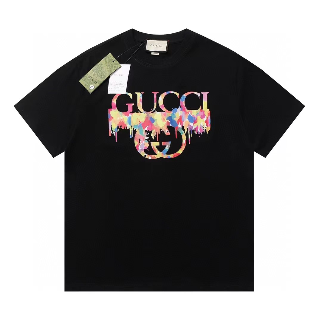 Gucci Odzież T-Shirt Kolor moreli Czarny Bawełna Krótki rękaw