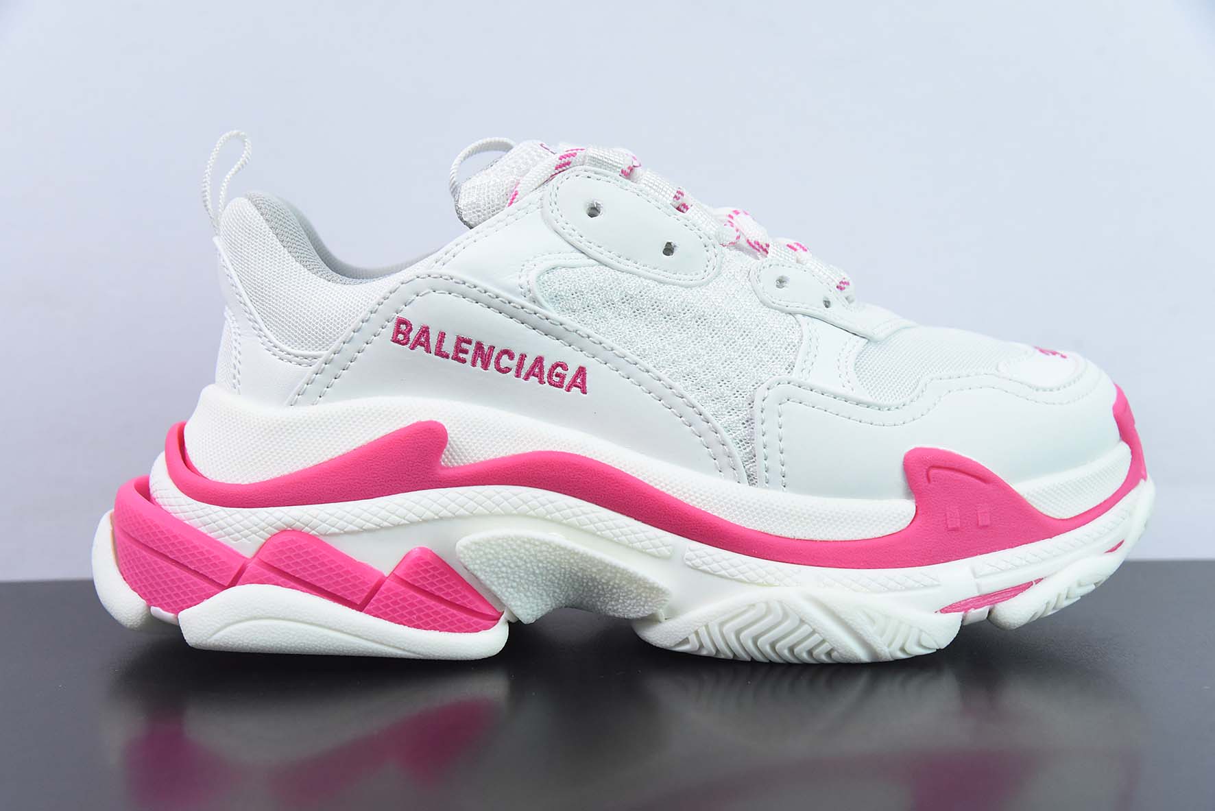 ZDB71589553 Balenciaga Triple S Clear Sole Sneaker "Pink/Black LOGO" moda retro suela gruesa realzando versátiles zapat…