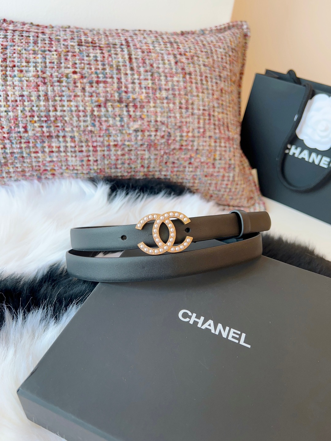 Chanel CHANEL（香奈儿）高端女士细腰带 双面 牛皮 手感柔软舒适 女士 款 优雅 宽度2.0CM