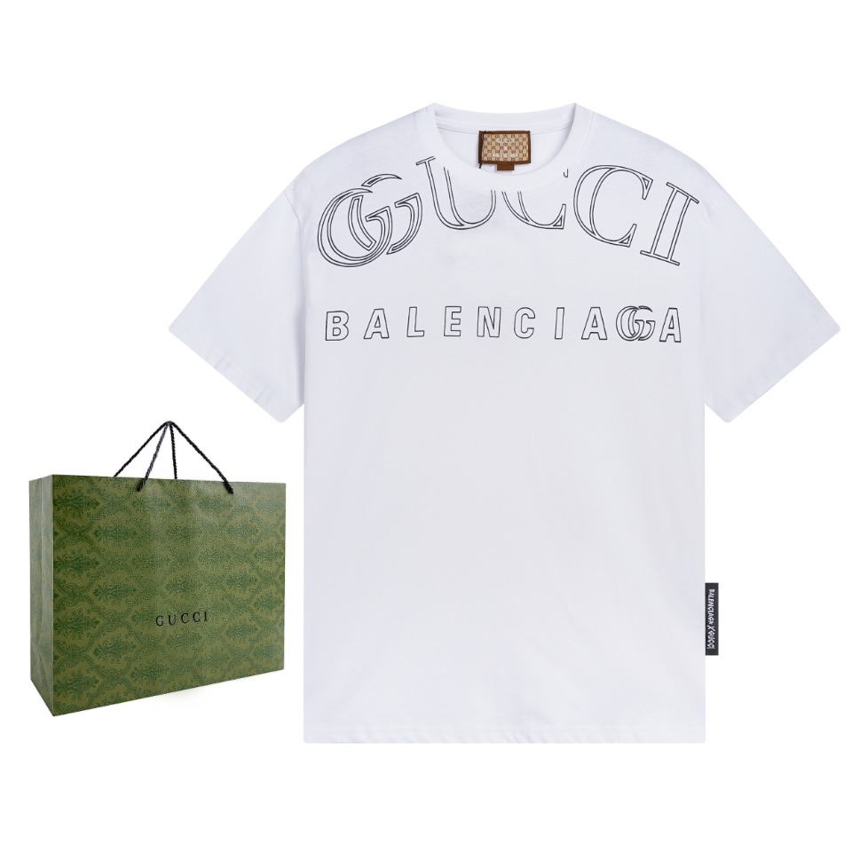 Balenciaga Kleding T-Shirt Zwart Wit Afdrukken Unisex Lente/Zomercollectie Fashion Korte mouw