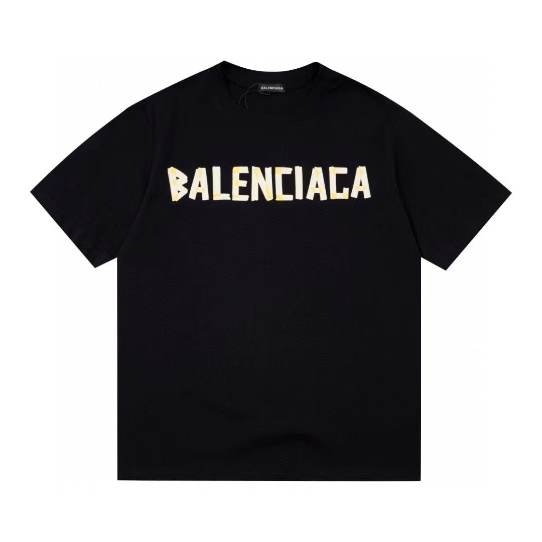 Balenciaga Clothing T-Shirt Black White Printing Short Sleeve