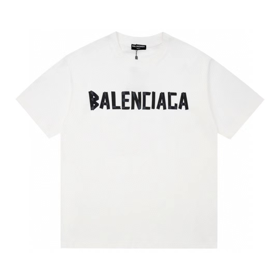 Balenciaga Clothing T-Shirt Black White Printing Short Sleeve