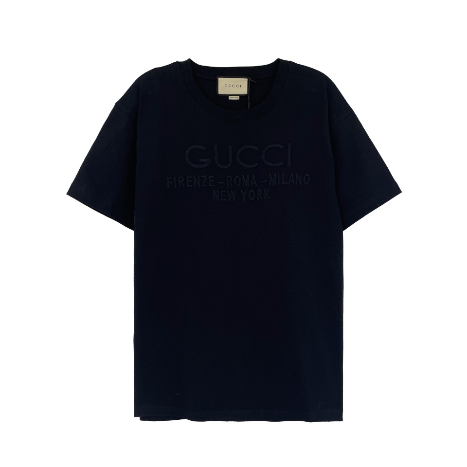 Gucci Clothing T-Shirt Black White Embroidery Combed Cotton Polyester