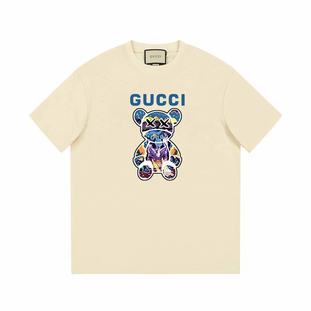 Gucci Doskonały
 Odzież T-Shirt Beżowy Czarny Unisex Kolekcja wiosenno-letnia Fashion Krótki rękaw