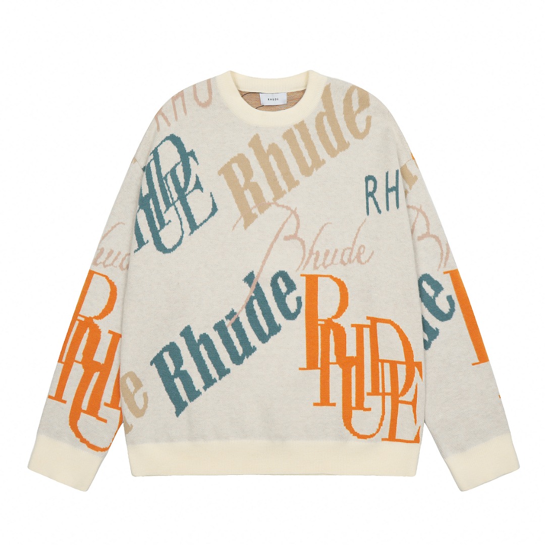 Rhude Clothing Sweatshirts White Unisex Knitting Fall/Winter Collection Vintage