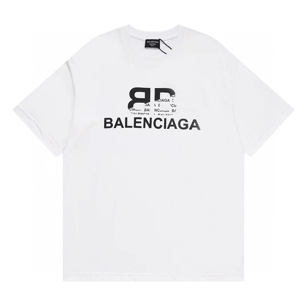 Balenciaga Clothing T-Shirt Black White Splicing Unisex Cotton Spring/Summer Collection Fashion Short Sleeve