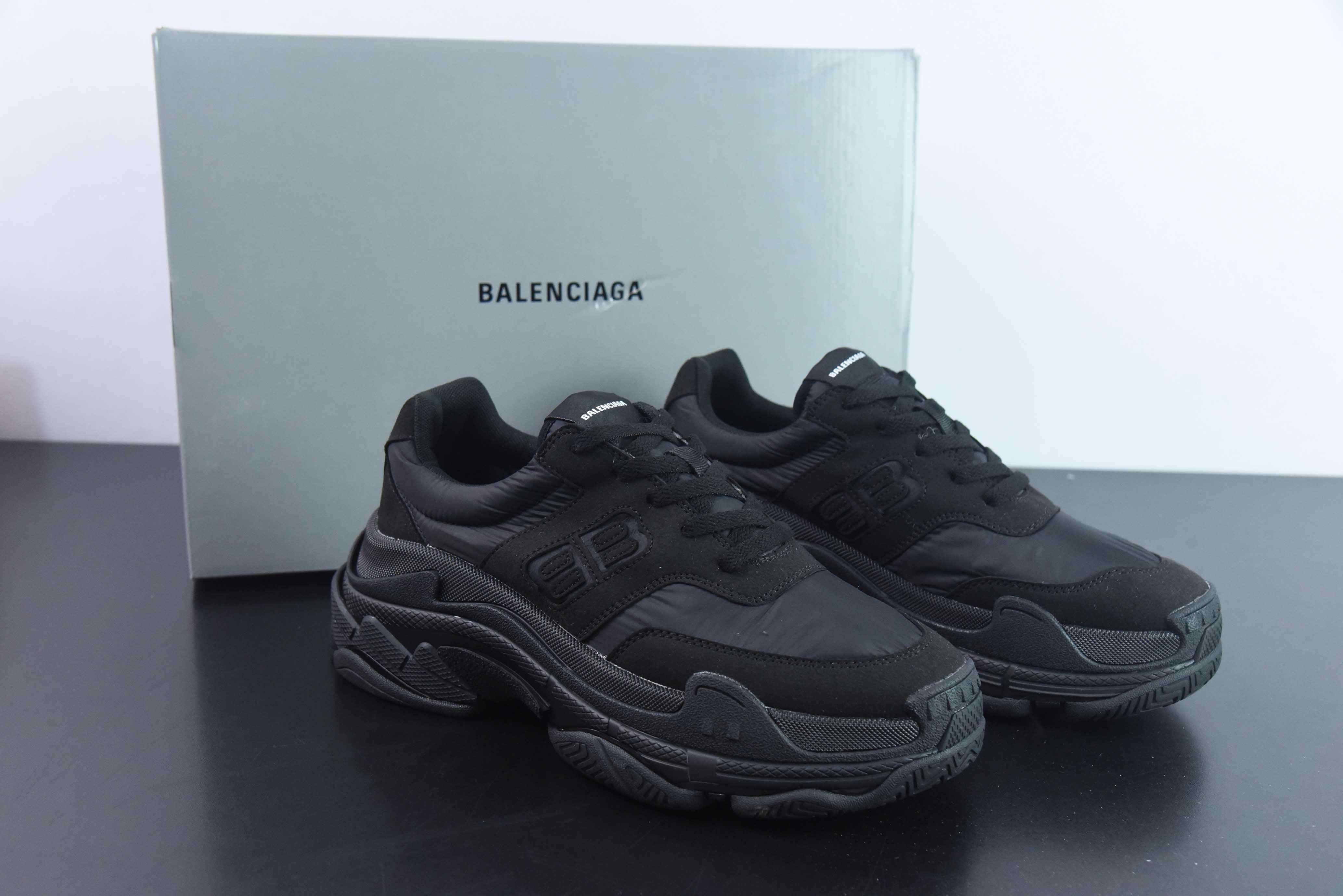 巴黎世家Balenciaga  Triple S Mule Low Sneaker"Black/White"“丝绸布黑LOGO”524039 W1F3 0102