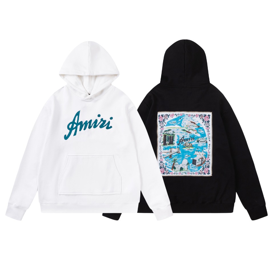 Amiri Clothing Hoodies Black White Fall/Winter Collection Hooded Top