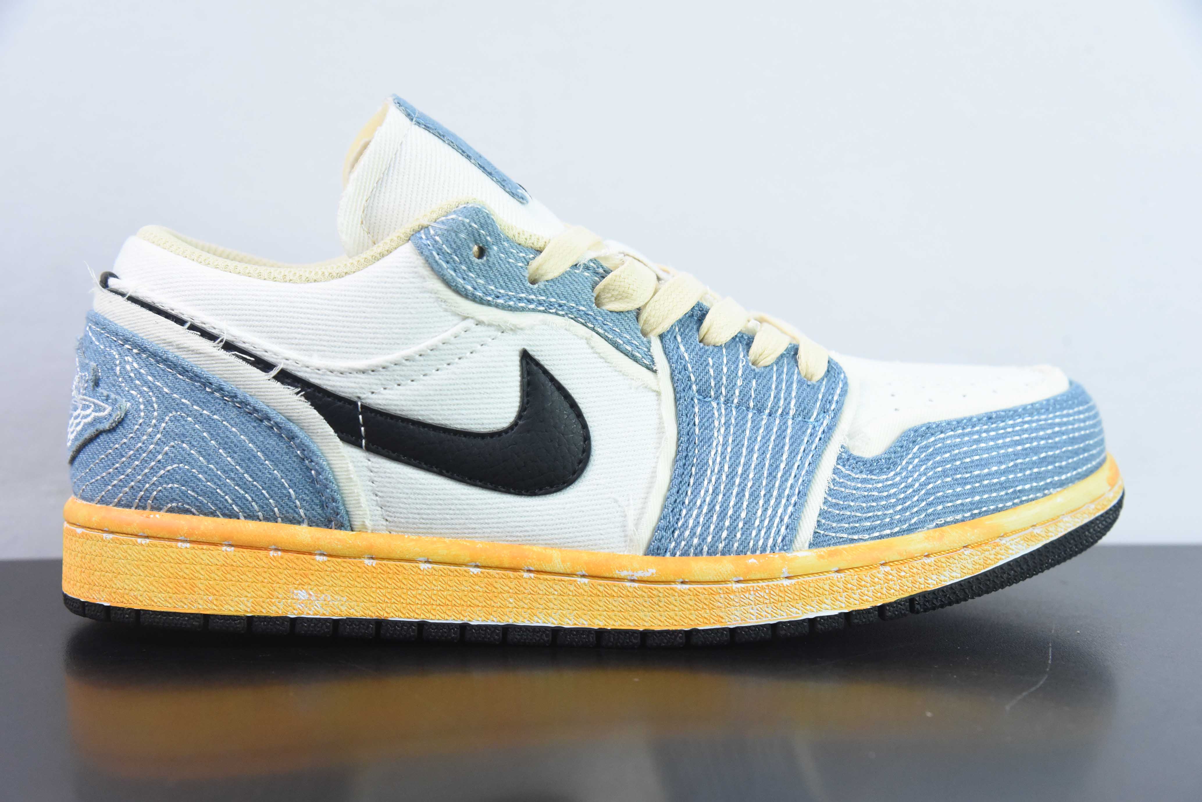 Air Jordan AJ1 Low 水洗丹宁刺子绣运动鞋 货号:FN7670-493