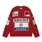 Rhude Clothing Sweatshirts T-Shirt Red White Set With Diamonds Men Cashmere Knitting Wool Fall/Winter Collection Vintage Short Sleeve