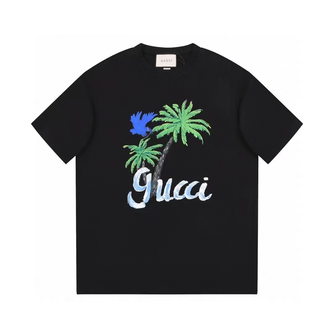 Gucci Odzież T-Shirt Kolor moreli Czarny Biały Unisex Bawełna czesana Krótki rękaw