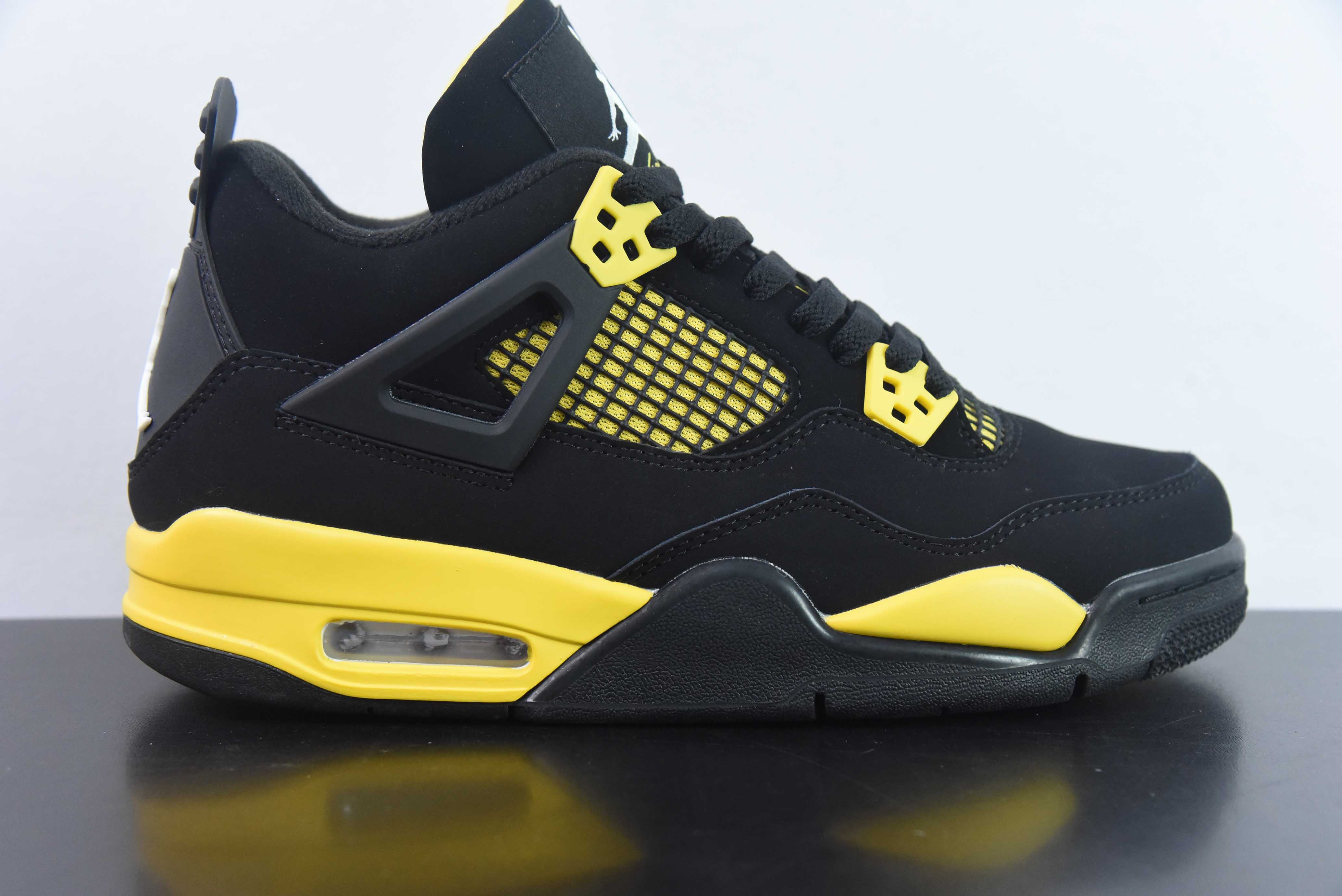 HNY51981842 Air Jordan 4 "Yellow Thunder" AJ4 trueno amarillo y negro GS 408452-017, tallas: 36-47