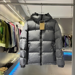 The North Face Clothing Down Jacket Grey White Lattice Nylon Duck Down