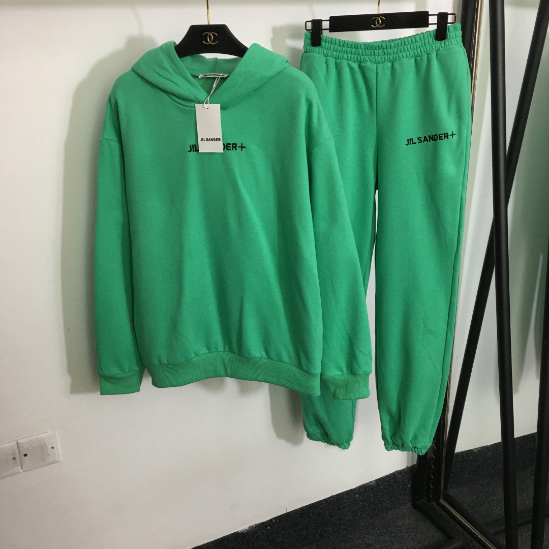 Jil Sander Clothing Hoodies Pants & Trousers Two Piece Outfits & Matching Sets Green Embroidery Hooded Top