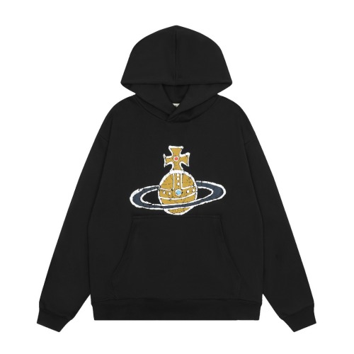 Vivienne Westwood Distressed Orb Logo Hoodie - Black Cotton Fleece
