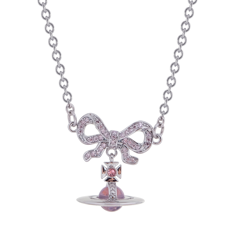 NO:103193,Queen Mother's bow three-dimensional necklace - short style - silver pink beads, Queen Mother's necklace, necklace19860909西太后蝴蝶结立体项链-短款-银粉珠,西太后项链,necklace,Jewelry