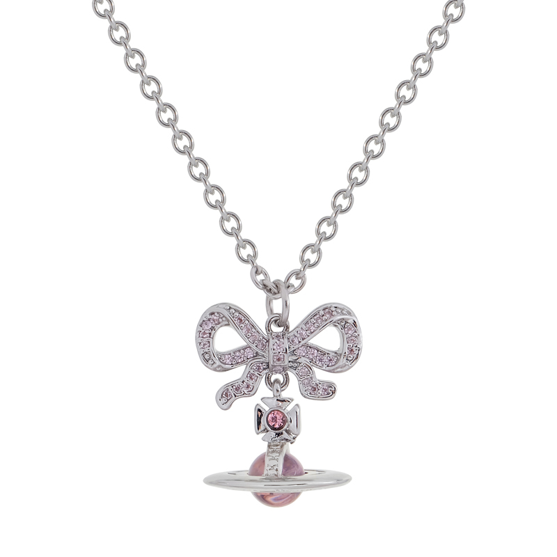NO:103206,Queen Mother's bow three-dimensional necklace silver pink beads, Queen Mother's necklace, necklace19860909西太后蝴蝶结立体项链银粉珠,西太后项链,necklace,Jewelry