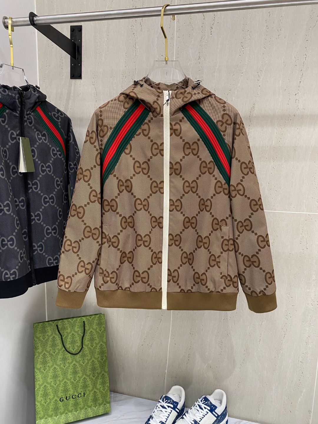 Gucci Clothing Coats & Jackets Black White Printing Men Polyester Spring/Summer Collection Fashion
