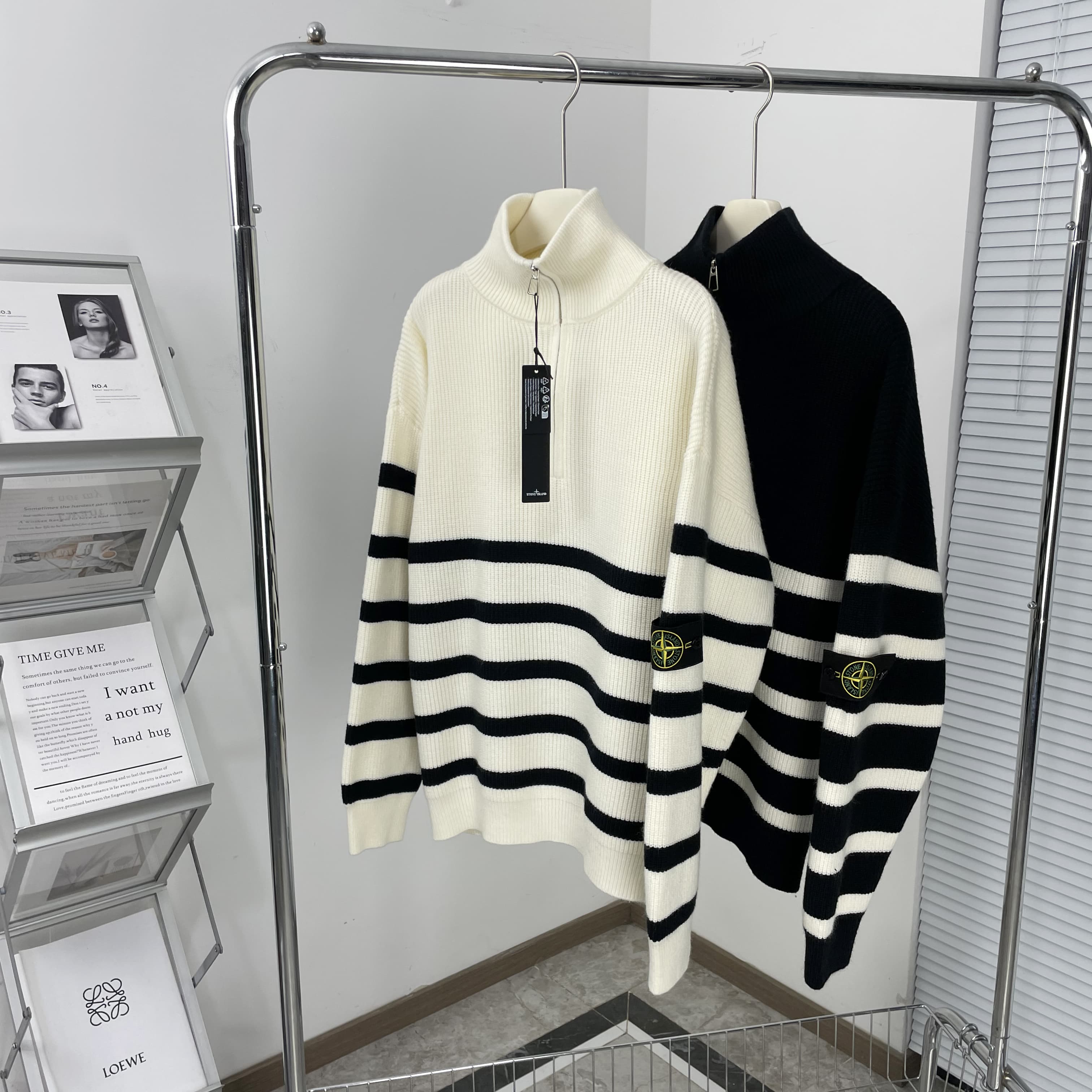 Stone Island Clothing Sweatshirts Black White Unisex Knitting