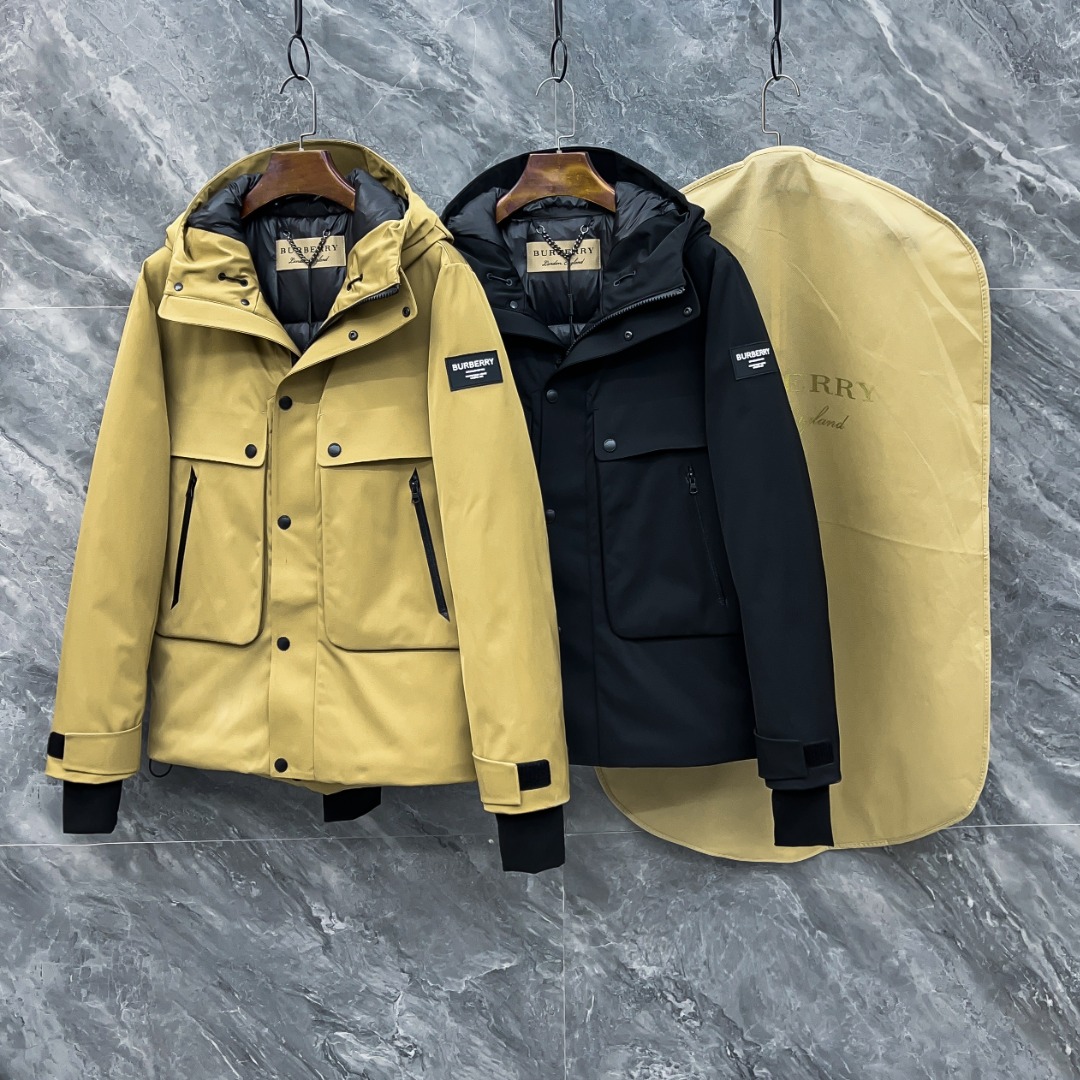 Burberry Clothing Coats & Jackets Down Jacket Black Khaki Sewing Canvas Nylon Polyester Fall/Winter Collection Fashion Hooded Top