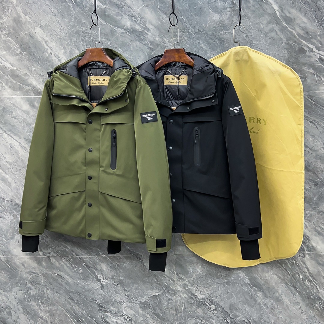 Burberry Clothing Down Jacket ArmyGreen Black Green Canvas Nylon Rubber Fall/Winter Collection Fashion
