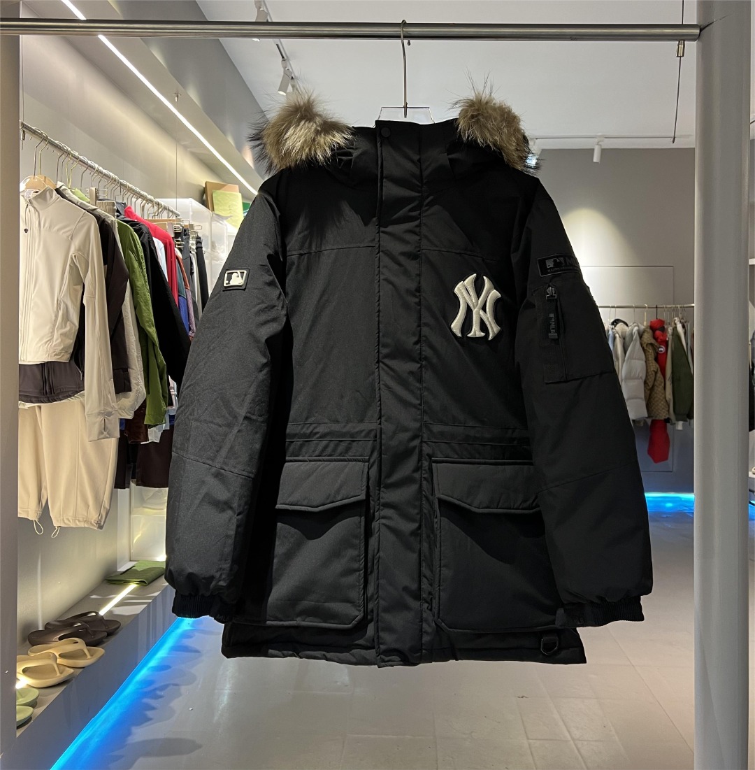 MLB Kleding Bontmantel Zwart Groen Wit Borduurwerk Unisex Witte eend naar beneden Wintercollectie Bovenzijde met capuchon