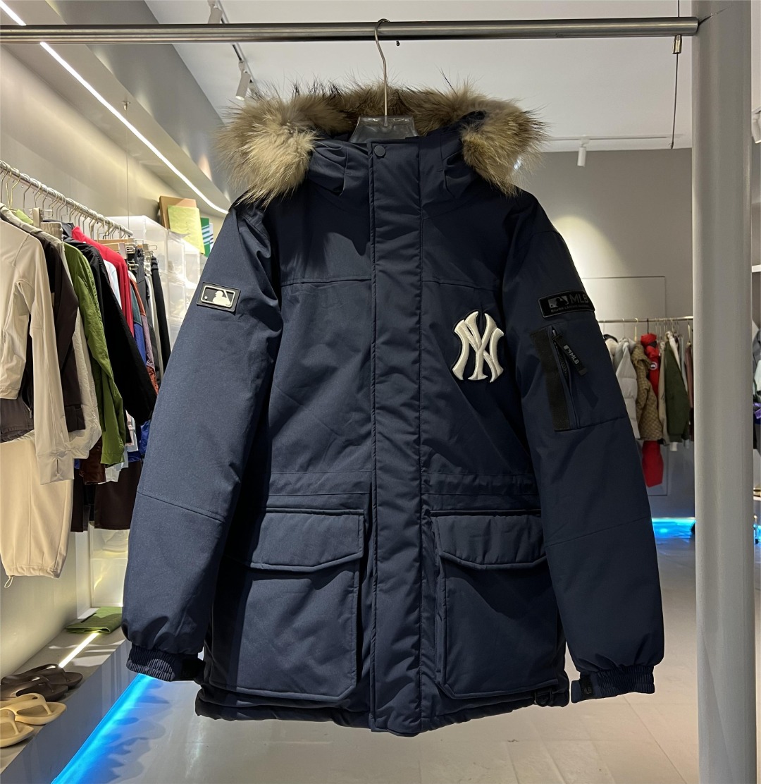 MLB Kleding Bontmantel Zwart Groen Wit Borduurwerk Unisex Witte eend naar beneden Wintercollectie Bovenzijde met capuchon