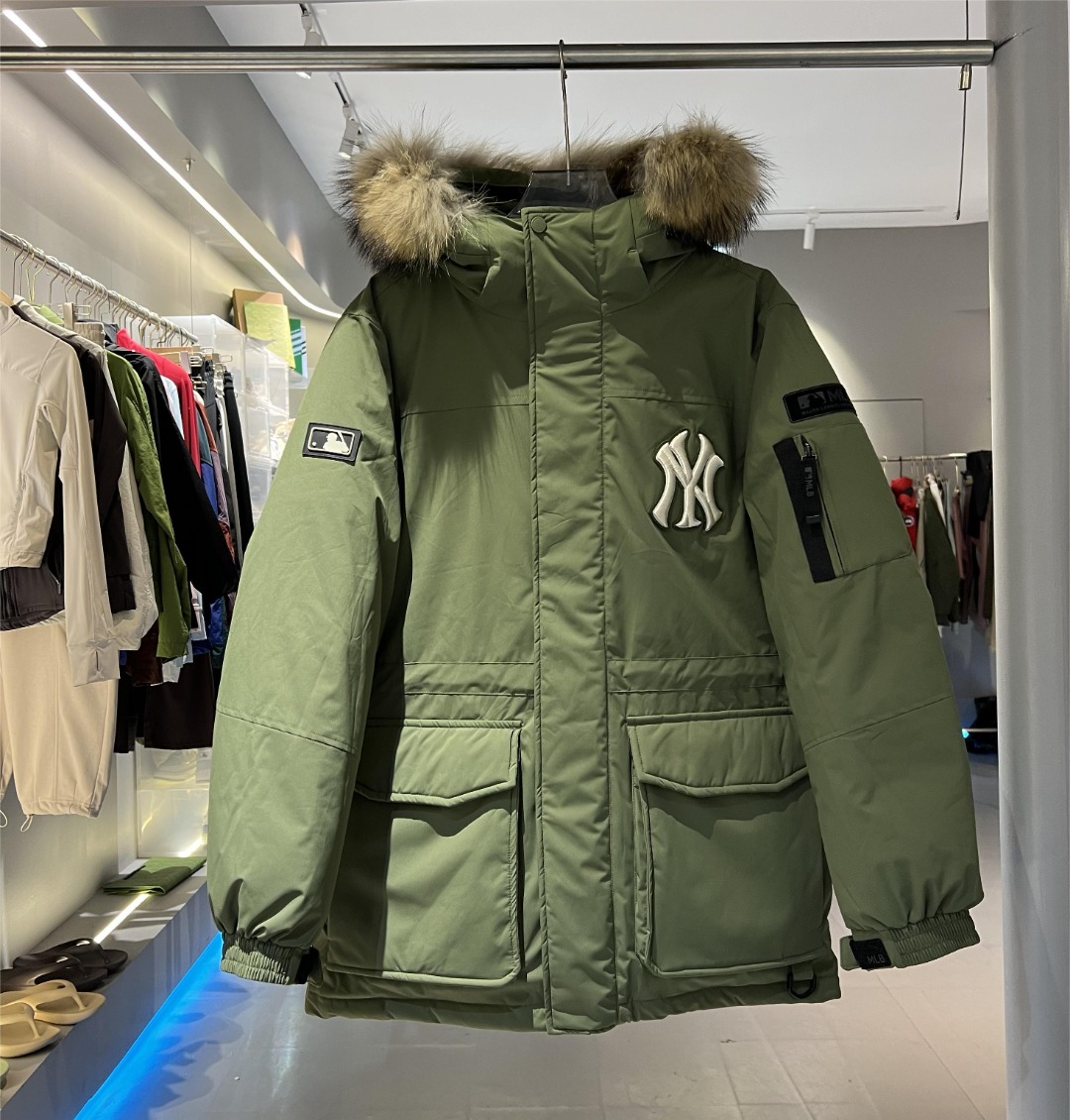 MLB Kleding Bontmantel Zwart Groen Wit Borduurwerk Unisex Witte eend naar beneden Wintercollectie Bovenzijde met capuchon