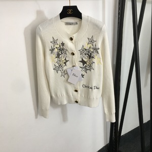 Dior Clothing Cardigans Knit Sweater White Embroidery Knitting Long Sleeve