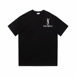 Yves Saint Laurent Clothing T-Shirt Black White Printing Unisex Cotton Short Sleeve