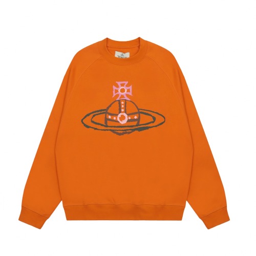 Vivienne Westwood Women's Orange Crewneck Sweatshirt with Planet Print 1 Vivienne Westwood Women's Orange Crewneck Sweatshirt with Planet Print